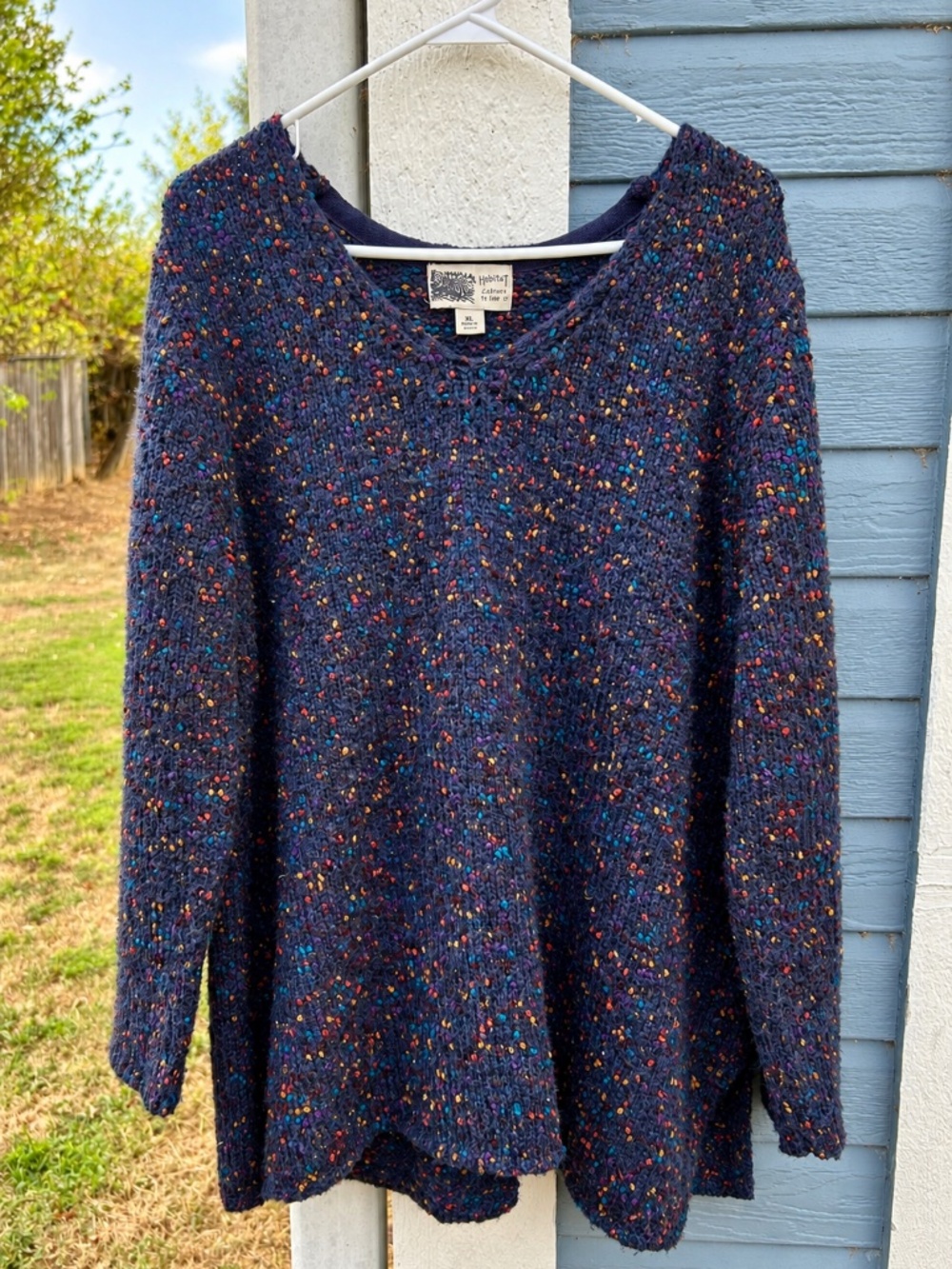 Habitat Confetti Sweater XL Navy Art to Wear Soft V Neck Chunky Pullover